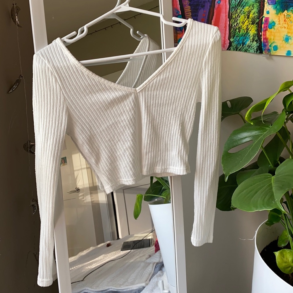 Long Sleeve Ribbed White Crop